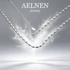AELNEN 925 Sterling Silver Rice Bead Chain Necklace, Minimalist Oval Link Chain for Layering, Hypoallergenic Jewelry