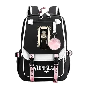 Wednesday Addams As Cat Trendy Youth Laptop Backpack – Large-Capacity Travel & School Bag for Commuting, Camping & Daily Use, Durable Stylish Design, Perfect Gift for Boys & Girls 11.4” × 18.1”