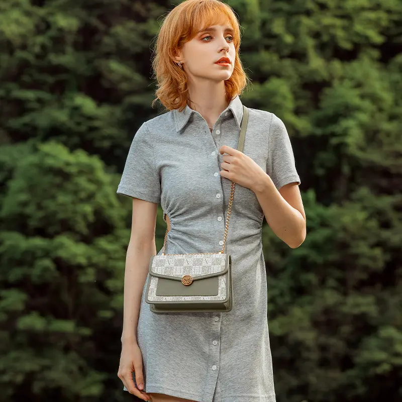 Women's Vintage Monogram Green PU Leather Chain Envelope Crossbody Bag - Flap Shoulder Purse, Long Clutch Wallet, Minimalist Chic Commute Accessory