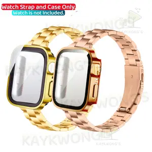 KAYKWONG'S 2 in 1 Set, include 1 Stainless Steel Watch Strap (Slim) & 1 Watch Case Protector, Compatible with Apple Watch Band 49mm-38mm,, Fits for Iwatch Series 11/10/9/8/7/6/5/4/3/2/1/se, Fashionable Unisex Design，Anti-Stratch