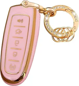 Keyless Entry Systems for Ford Key Fob Cover Fit for Ford C-Max Edge Escape Expedition Explorer Flex Focus Taurus Lincoln MKS MKT MKX Navigator (Pink-Gold)