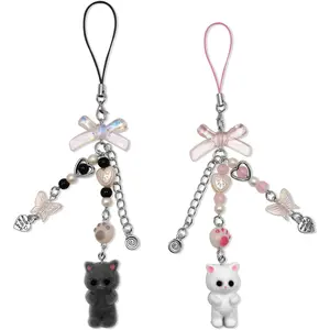 L-PCS015  Cute Phone Charms Fuzzy Cat Phone Charm Aesthetic Y2K PhoneStrap Charms for Bag Camera Pendants Decor