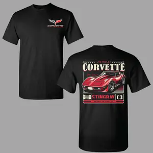 Corvette C3 Stingray T-shirt, 2 Sides Graphic Tee Featuring 1968–1982 Big Block Red Muscle Car with Vintage Poster Design and American Classic Style for Men & Women, Streetwear, Vacation Outfits, Summer Deals