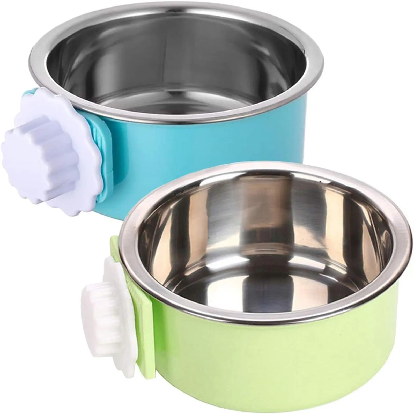 2 Pack Hanging Stainless Steel Pet Bowls - Removable Crate Feeder for Dogs, Puppies, Cats - Coop Cup for Kennel, Cage Food & Water Use, Puppy