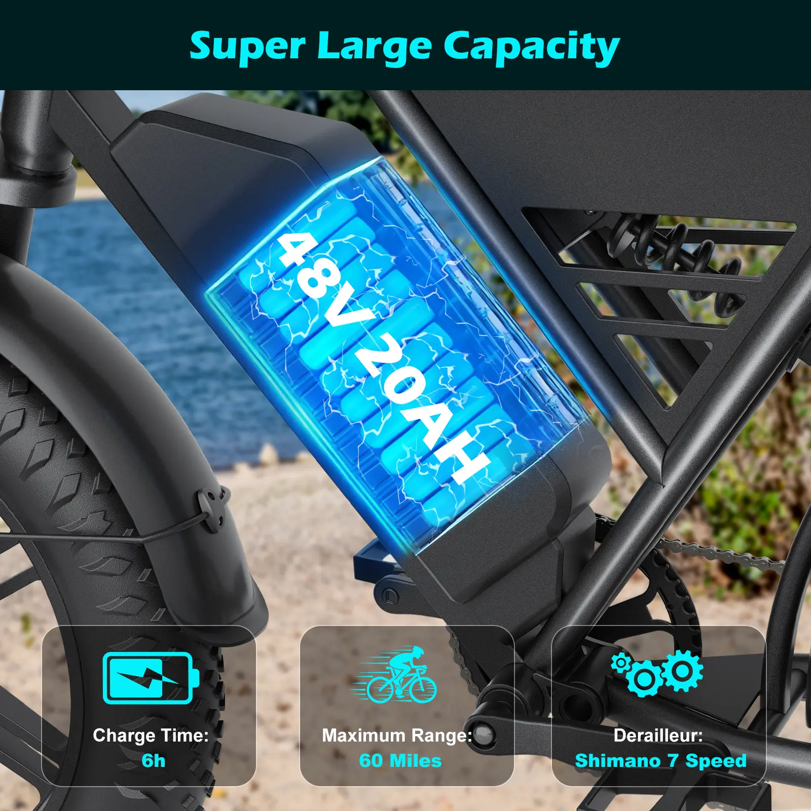Electric Bike 100 Miles Long Range Peak 1500W 31MPH 48V 20Ah 20" Fat Tire  Dirt Bike UL2849 All Terrain for Mountains Snow Sand Road - TikTok Shop
