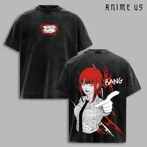 Makima Chainsaw Man T-Shirt Washed Vintage, Oversize Anime Manga Streetwear Tee, Control Devil Makima Graphic Top, Unisex Heavyweight Cotton Shirt, Gift for Anime Fans