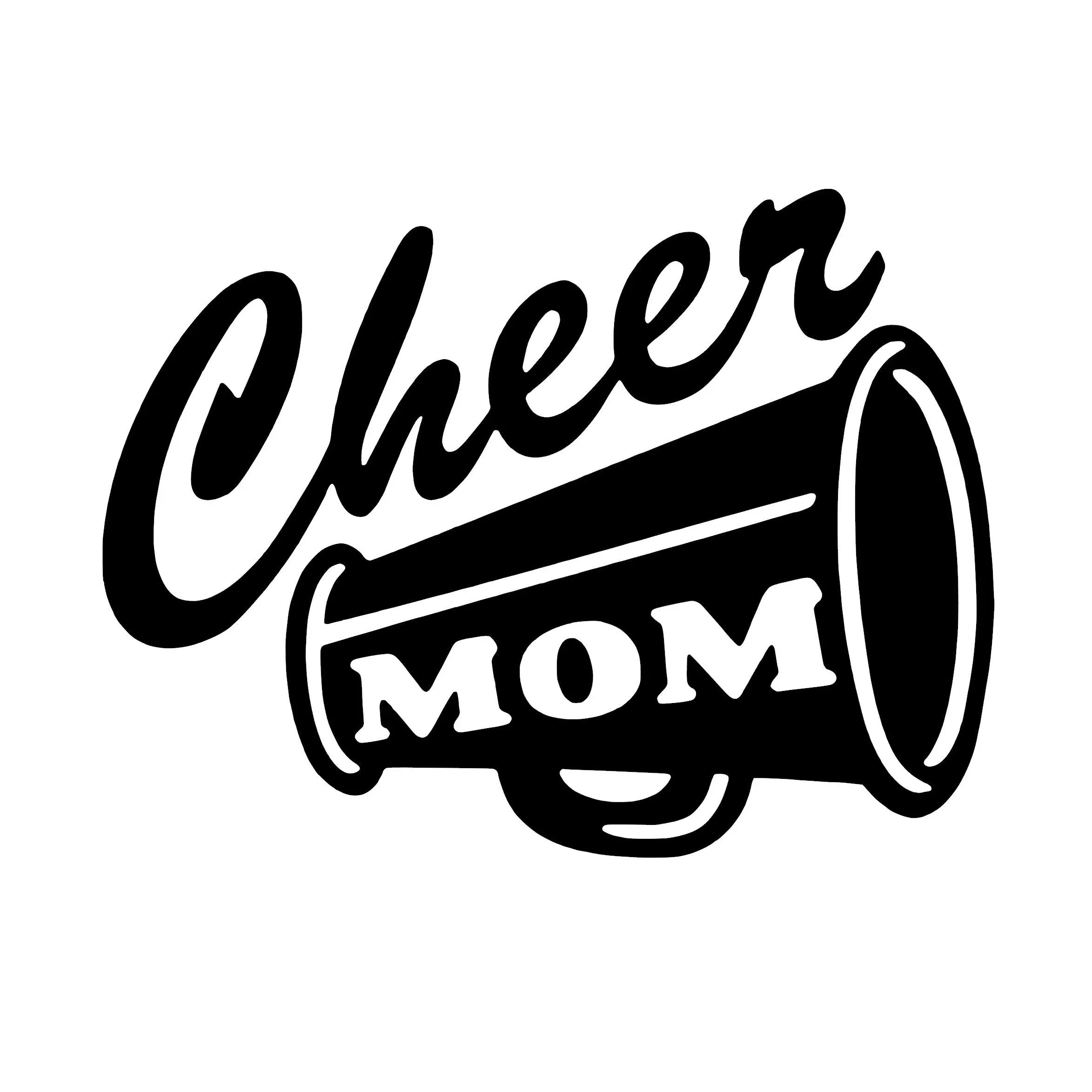 Cheer Mom Sticker Decal - Black and White Design Featuring "Cheer" and "MOM" Text on Beer Can