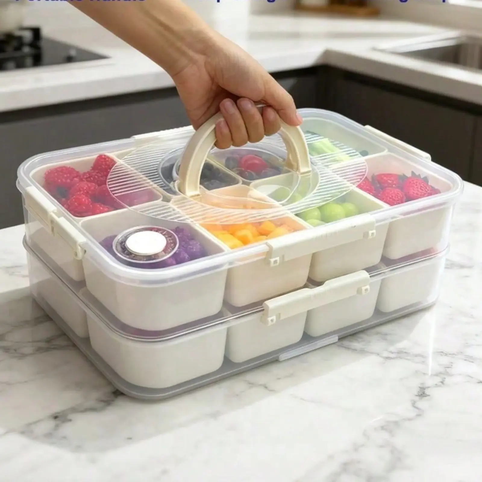 2-Pack Snackle Box Container 8 Removable Compartments with Lid and Handle
