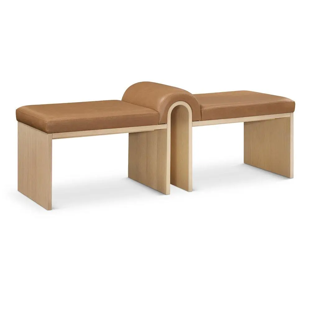 Delphine Cognac Vegan Leather Upholstered Bench