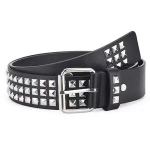 Punk Studded Belt for Women, Black PU Leather Waist Belt with Silver Square Rivets, Y2K Goth Streetwear Belt for Jeans and Skirts, 115cm Long