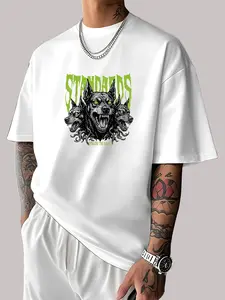 Men's Loose Standards Cthulhu Pattern T-Shirt, Gothic Street Style Round Neck, Casual Geometric Design, All Seasons Wear