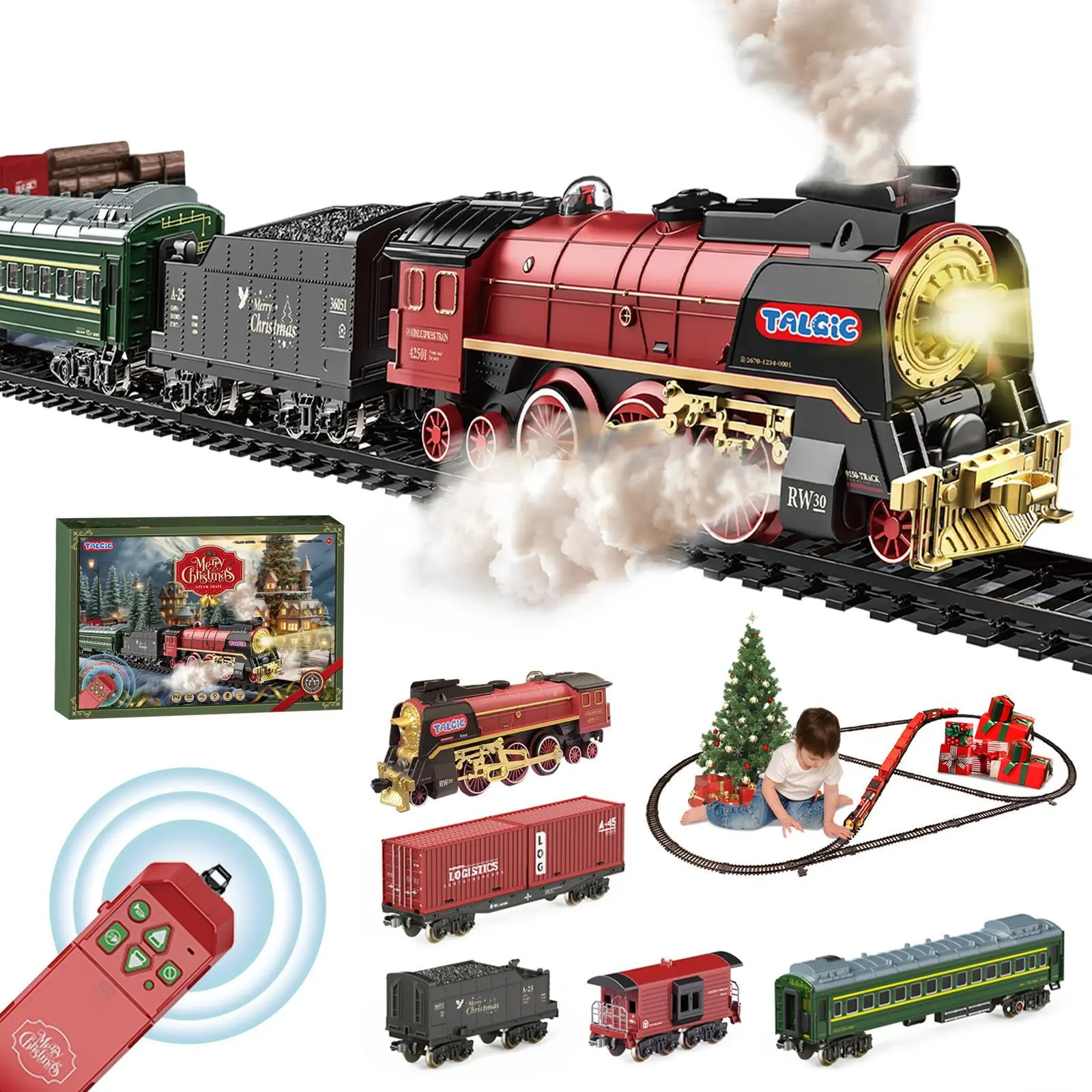 STEM RC Train Set for Kids, Interactive Technology & Engineering Toy with Steam, Lights and Railway Track