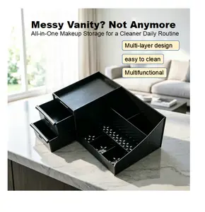 Men's Gu Long Perfume Black Storage Organizer - Durable Plastic Beauty Organizer, Waterproof, Multi-Layer, Dust-Proof, for Bathroom, Dressing Table, Men's Stuff, Storage Organization, Gifts for Boyfriend