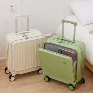 Carry on Suitcase Front Opening Cover with Charging Interface & Cup Holder Password Lock Waterproof Luggage Traveling Bag Wheel Bag Travel Essentials