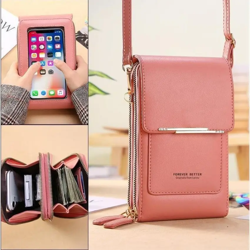 Women's Touch Screen Crossbody Purse - Compact Messenger Style with Transparent Window, Card Slots, Key & Coin Storage, Adjustable Strap for Daily Travel, Women's Fashion Accessory, Adjustable Strap Purse, Commuter Purse, Crossbody Clutch Purse