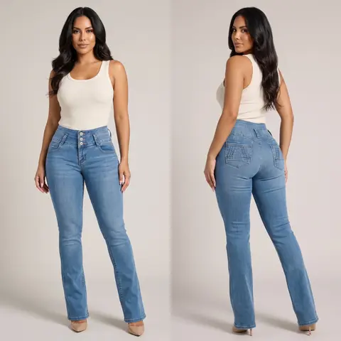 Womens Push Up Mid Rise Classic Bootcut Jeans - Stylish Stretchy Denim Pants with 5-Functional Pockets & Tummy Control for All Seasons
