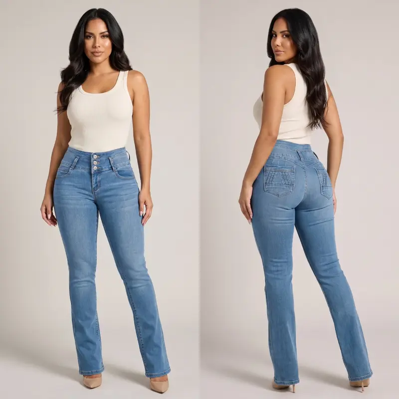 Womens Push Up Mid Rise Classic Bootcut Jeans - Stylish Stretchy Denim Pants with 5-Functional Pockets & Tummy Control for All Seasons