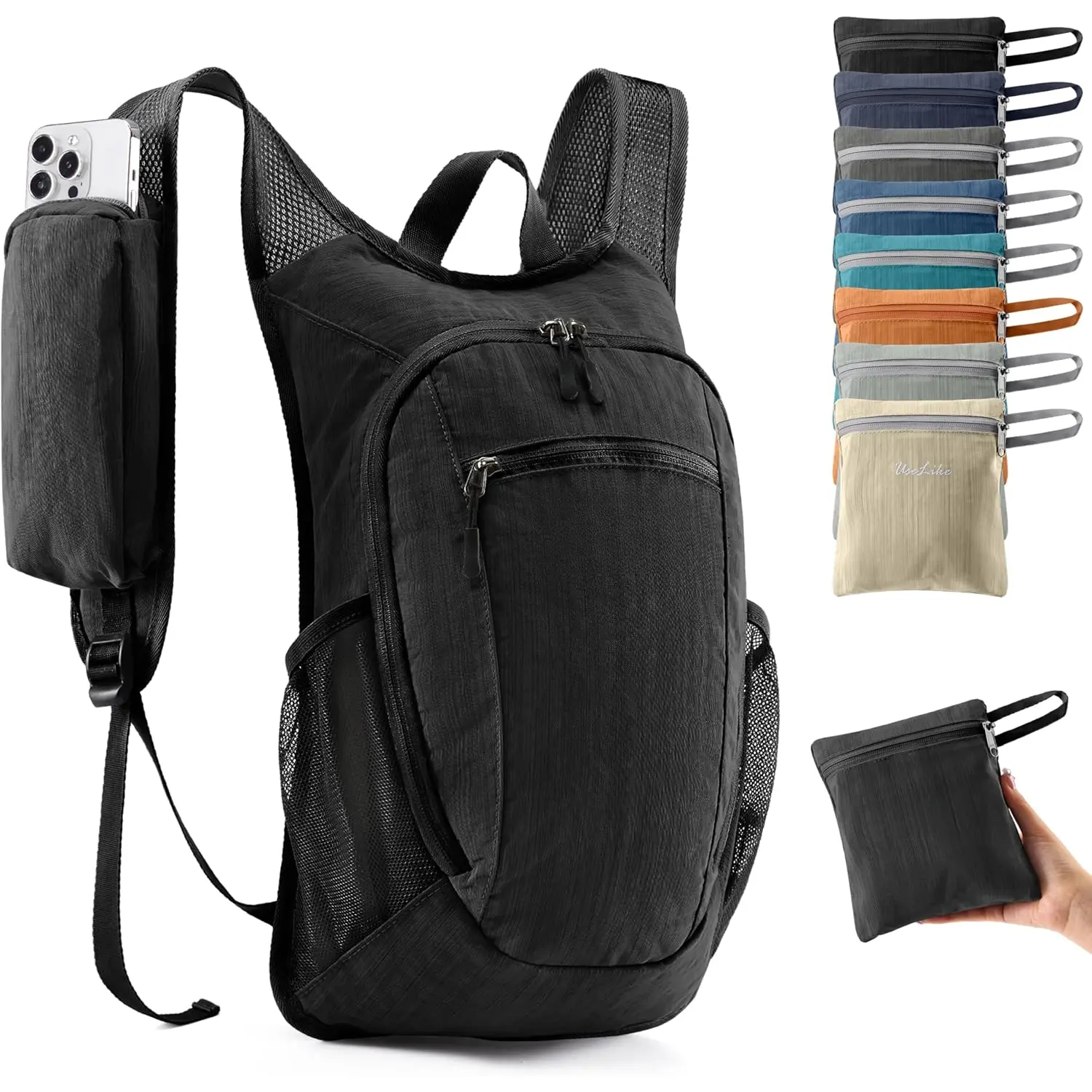 10L Small Hiking Backpack Travel Daypack Lightweight Packable  Pack for Women Men(Black)