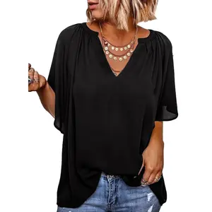 Womens Tops Dressy Casual 2026 Spring Summer V Neck Short Sleeve Shirts Business Casual Chiffon Blouses