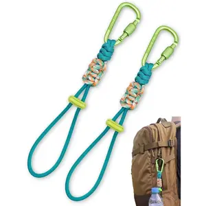 2-Pack Paracord Water Bottle Carrier Clip with Locking Carabiner, Adjustable Handle Strap for Backpacks & Belts, Securely Fits Bottles Up to 3.15", Hands-Free Hiking & Travel Accessories
