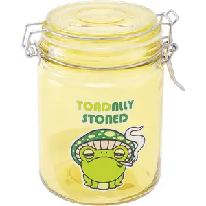 FUJIMA TOADALLY STONED AIR TIGHT GLASS JAR WITH CLASP 22OZ -YELLOW