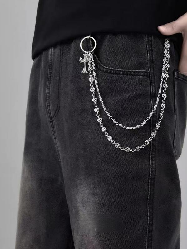 Punk Rock Metal Waist Chain, Unisex Hip Hop Jewelry Gift Pendant, Large Ring Wallet Keychain, Denim Jeans Accessory