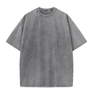 Oversized Tshirts for Men Gym Vintage Heavyweight Cotton Workout Acid Wash Baggy Tees Unisex Soft Material Top Casual Streetwear