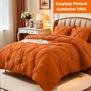 Cosybay 7pcs Comforter Set-Luxury Soft Fluffy Bedding with 1 Comforter, 1 Fitted Sheet, 1 Flat Sheet, And 4 Pillowcases & Pillow Cover-All Season Quilte Set Queen, Hypoallergenic, Breathable, Easy Care, Valentine's Day Gifts, School, Halloween