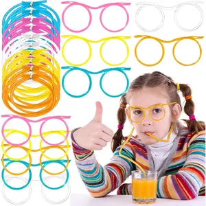 10 Silly Straw Glasses-Novelty Crazy Loop Straws Eyeglasses for Kids Easter Party Decorations-Eye Glasses Plastic Party Drinking Straws for Birthday Parties Supplies, DIY Fun Activities, Game Ideas