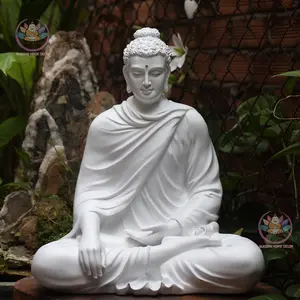 Large White Buddha Statue Meditating Shakyamuni 50cm Composite Resin Stone Powder for Home Altars Meditation Spaces Spiritual Decor