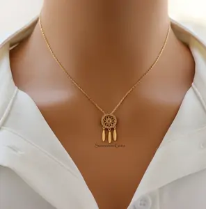 18K Gold Plated Dream Catcher Pendant Necklace – Boho-Inspired Jewelry for Positive Energy and Protection