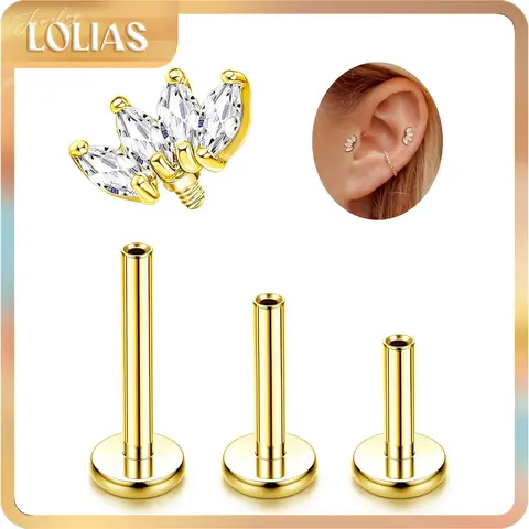 LOLIAS 16G G23 Titanium Flat Back Earrings for Women - Hypoallergenic Internally Threaded Gold Piercing Jewelry with Secure Thread Fit, Sleep-Ready Hold, Earring Stack Compatibility for Helix, Conch Piercings, Casual Daily Wear
