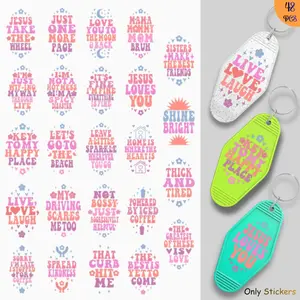48pcs/4set UV DTF Stickers, Waterproof Durable PVC Keychain Tags, Funny Quotes for Hotel Motel, Ideal for Travel Accessories