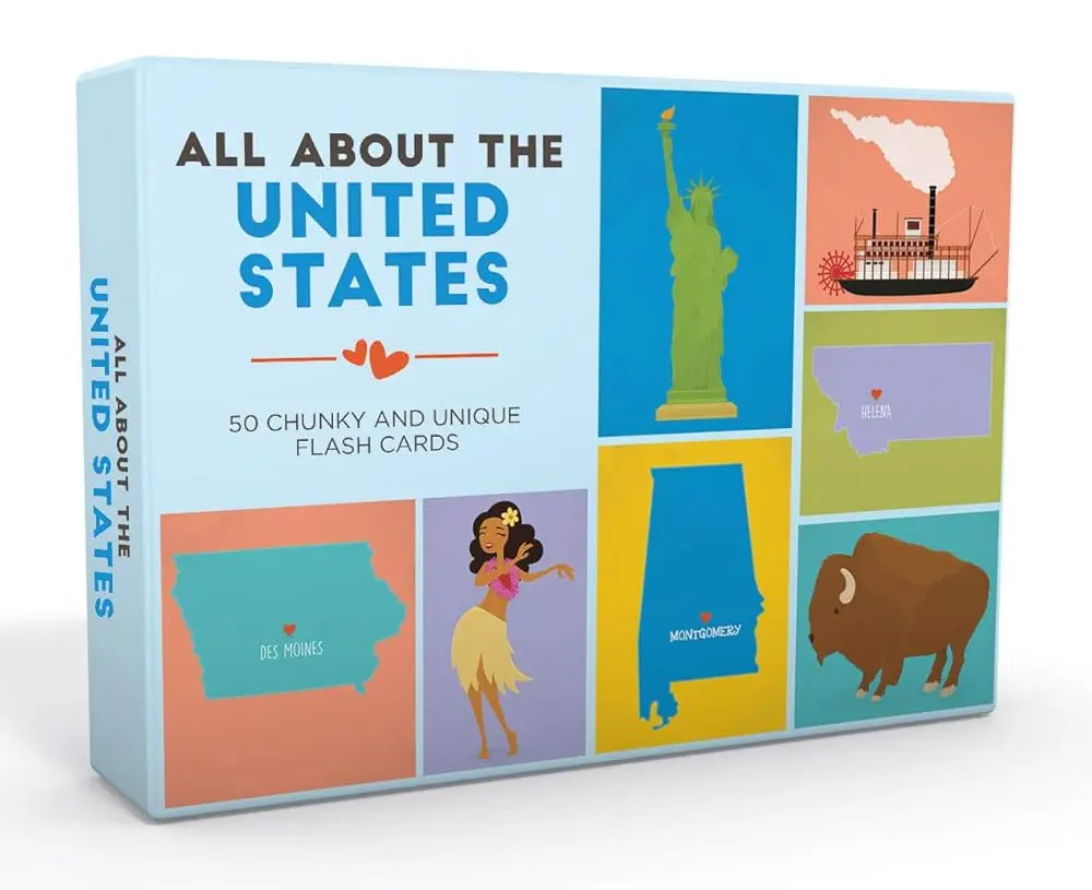 0-3 Years Old United States Learning Flash Cards - 50 Chunky Double-Sided Multicolor Rounded Corners UV-Coated Stock Early Education Literature Book for State Animals & Vocabulary Practice, 0 To 3, 50 Cards