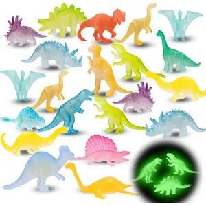 P-MTS045  48Pcs Glow in Dark Mini Dinosaur Figures Birthday Party Favors Supplies Dino Cupcake Toppers Pinata Goodie Bags Stuffers Classroom Prizes Carnival Treasure Box Trinkets Bulk Toy Kids Goody Treat Gifts Light Toddler