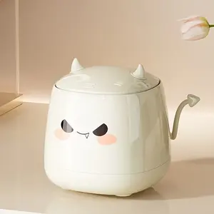Compact Desktop Trash Bin, Press-Open Lid Waste Paper Basket, Small Devil Design Garbage Can, Ideal for Daily Use at Home, Household Waste Bin
