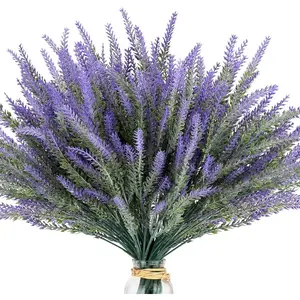 Artificial Flowers for Outdoors UV Resistant, 12 Bundles Fake Flowers Faux Plastic Plants Purple Lavender for Home Office Wedding Garden Porch Window Box Decor