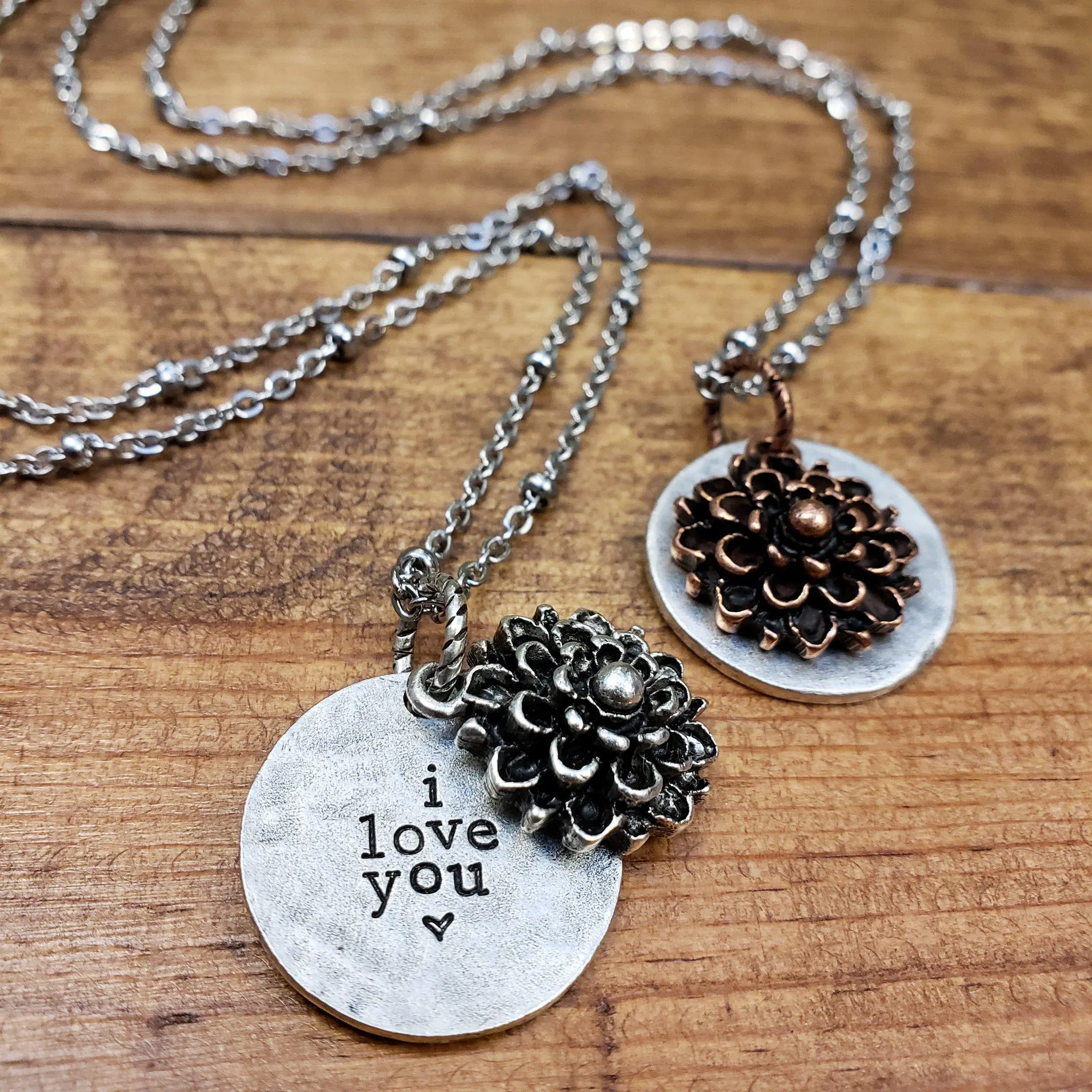 Secret Message "I love you" Dahlia Flower Pendant
