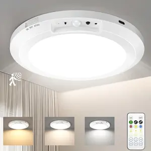 Rechargeable Motion Sensor Ceiling Light with Remote (No Wiring) - Magnetic Wireless Ceiling Light Battery Powered for Closet Shower Shed Hallway Porch Patio ect,Suitable for various scenarios, easy to install