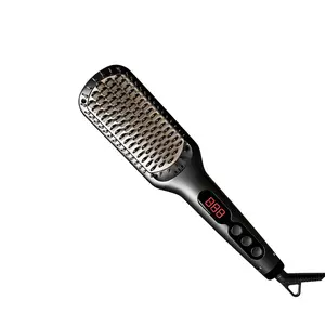 Ceramic Ionic Hair Straightener Brush,20s Fast Heat & Anti-Frizz,Anti-Scald Auto Shut-Off,Dual Voltage (Black)