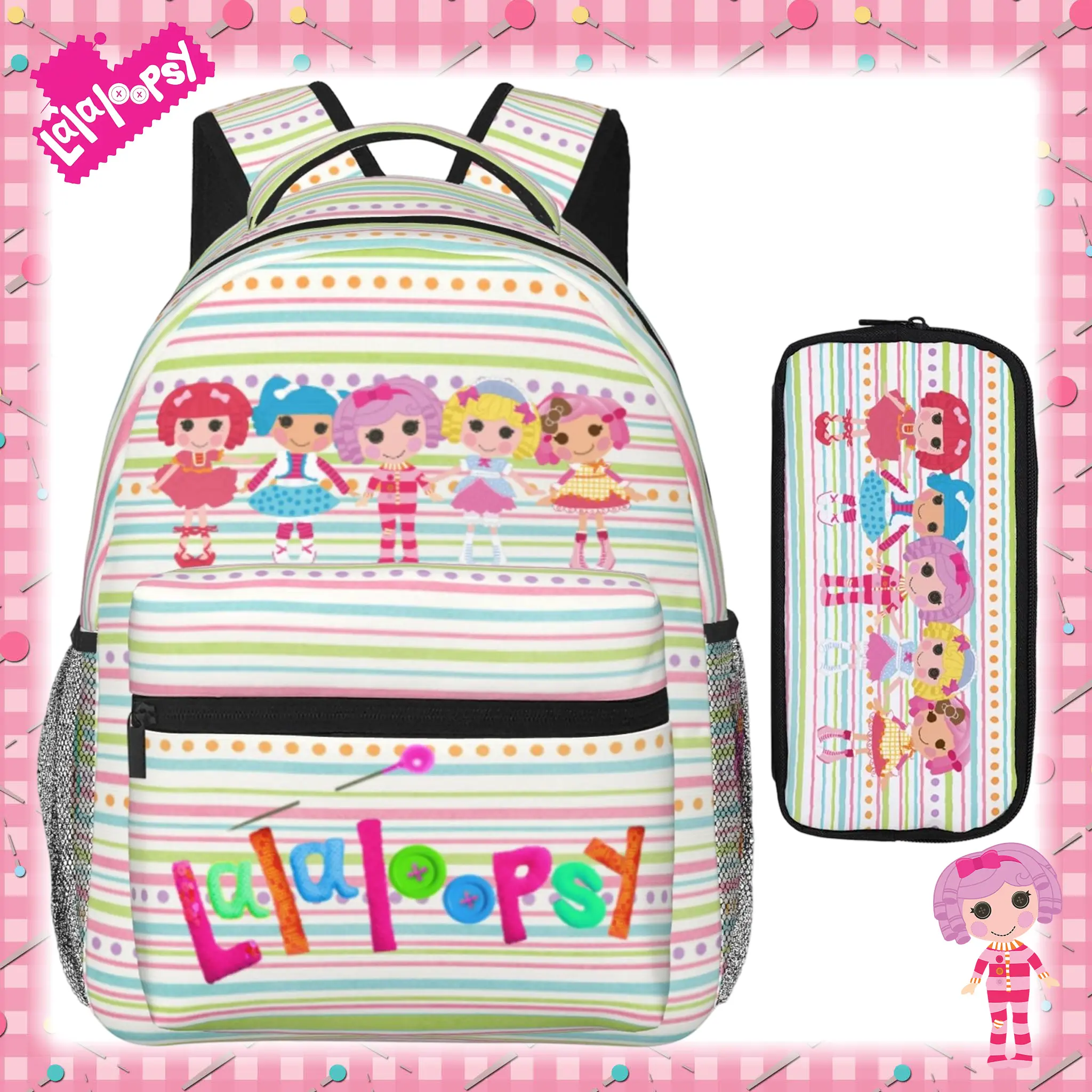 Lalaloopsy Cartoon Backpack Large Capacity We're Lalaloopsy Netflix Bookbag Padded Shoulder Straps Ergonomic MGA Lalaloopsy Backpacks Travel Camping
