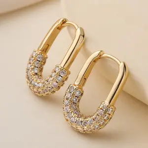 Full Crystal Geometric Stud Earrings for Women Fashion Brand Jewelry Luxury Zirconia Letter Earrings Party Accessories,summervibes