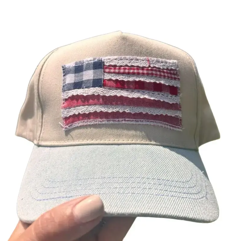 Unisex Fit Cotton American Flag Quilted 5-Panel Snapback Cap - 2-Tone Stylish Casual Hat for Daily Wear