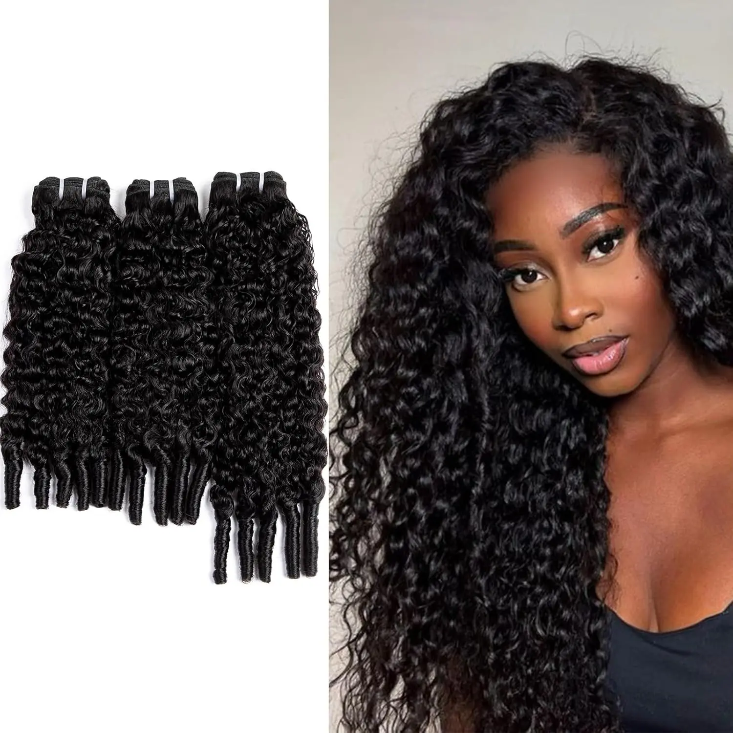 Burmese Curly Bundles Human HairWater Wave Remy Hair 100% Unprocessed Virgin Hair Weft Quick Weave Extensions for Women Natural Black No Tangle