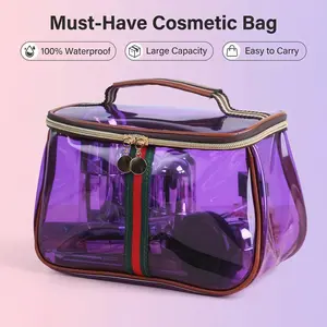 2026 Trending Large-Capacity Fashion Cosmetic Bag / Transparent PVC Skincare Organizer / Waterproof Travel Makeup Pouch / Wide Handle, Sturdy & Durable Zipper — Suitable for Women