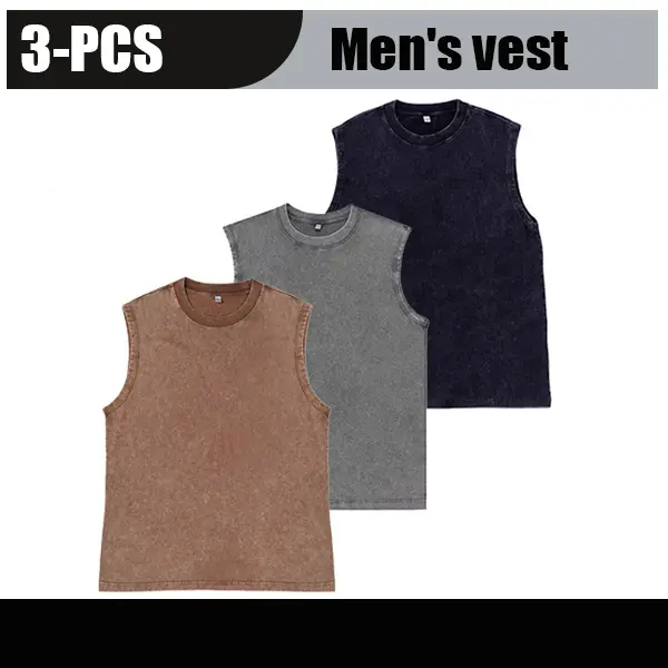 [Summer Vibes]Retro heavyweight pure cotton 3-pack sleeveless sports tank tops — distressed T-shirt style, European/American street style, suitable for both men and women, available in multiple colors