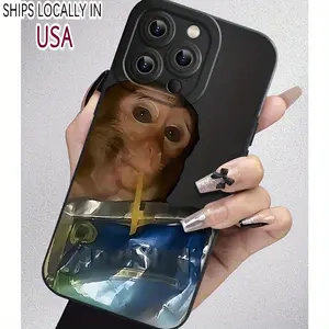 Monkey Sipping Caprisun Phone Case, Drop-Resistant And Shockproof Protective Cover, Providing Full Edge Protection for Iphone 15/14/13/12/11 Pro Max.