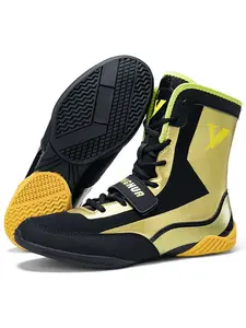 Men's Boxing Training Shoes, Non-slip Grip Tread Professional Wrestling Shoes, Tear-resistant Upper & Ankle Lock Sports Shoes for Pro Wrestlers