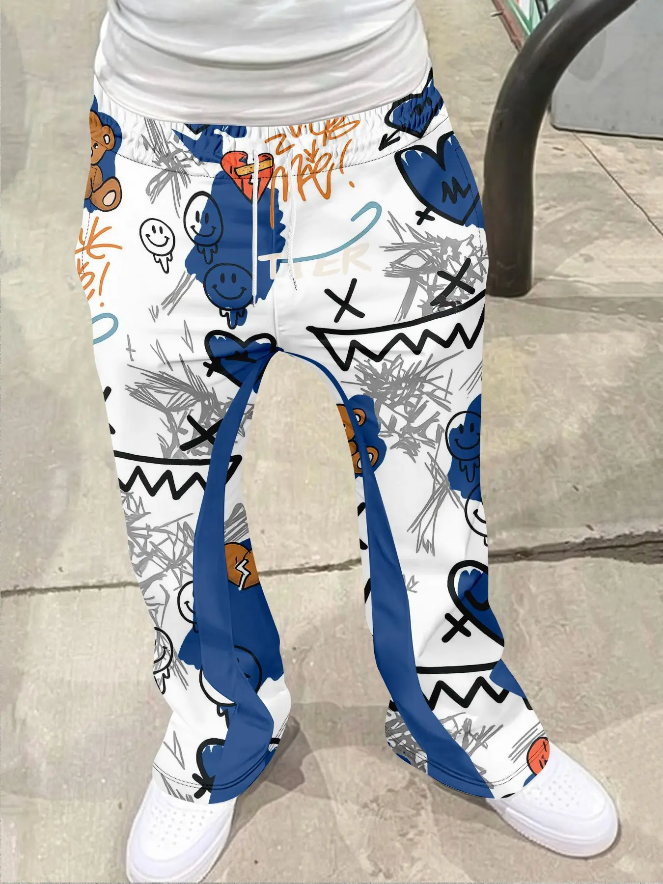 Men's Loose Fit 3D Cartoon Graffiti Art Geometric Print Pants, Casual Sporty Streetwear, Casual Sports Pants, Hip Hop Vintage Long Pants, All Seasons, Casual Fashion Trousers, Casual Athleisure Pants, Aesthetic