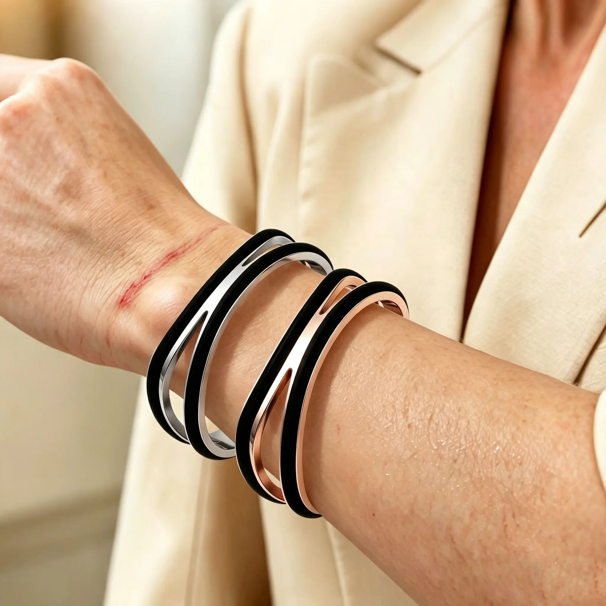 Zuo Bao Double Channel Infinity Hair Tie Bracelet Stainless Steel Cuff Bangle for Women
